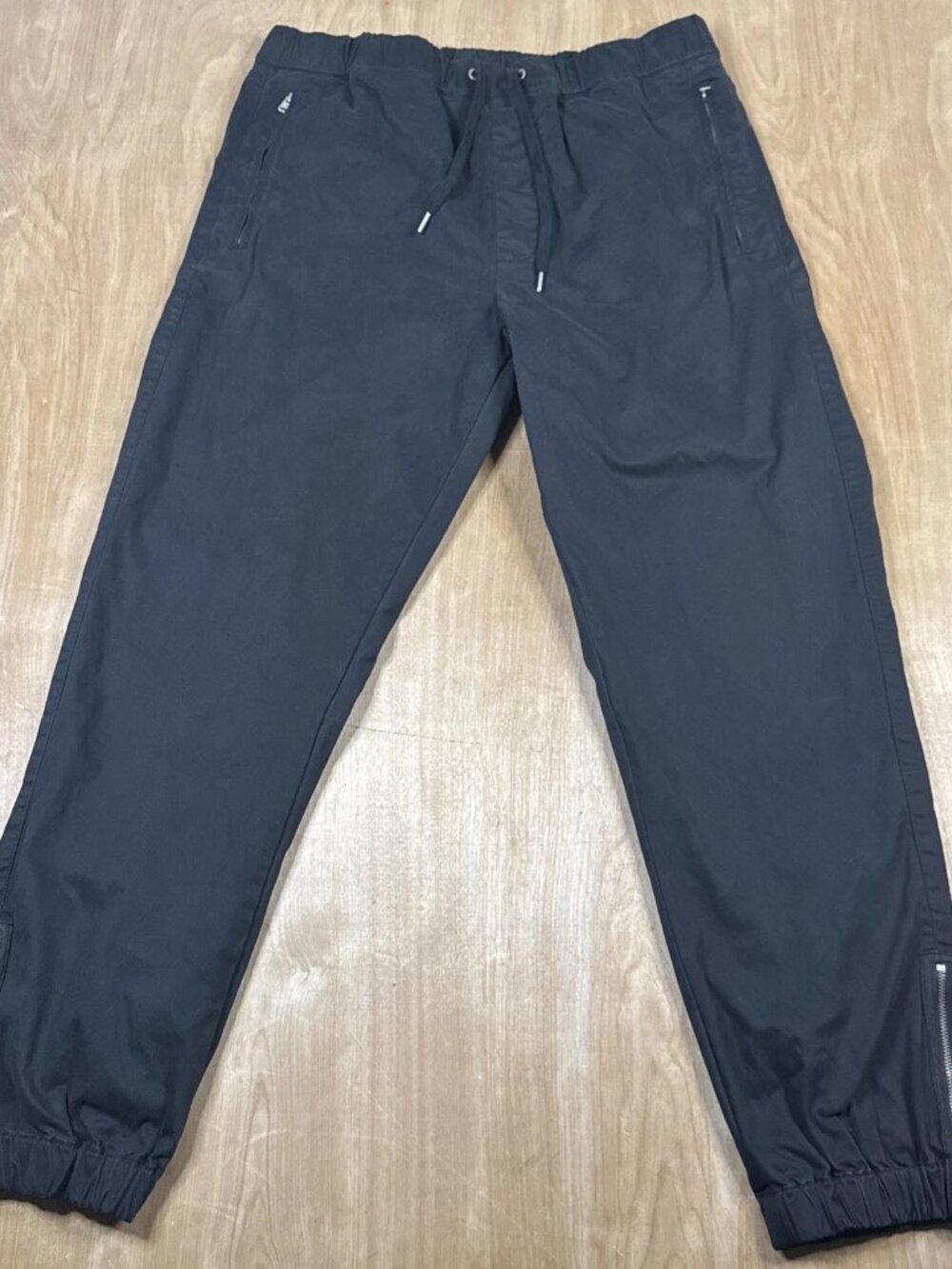 All Saints Mens Black Slim Taper Fit Drawstring Zipper Pockets Jogger Pants 32 - Picture 1 of 6